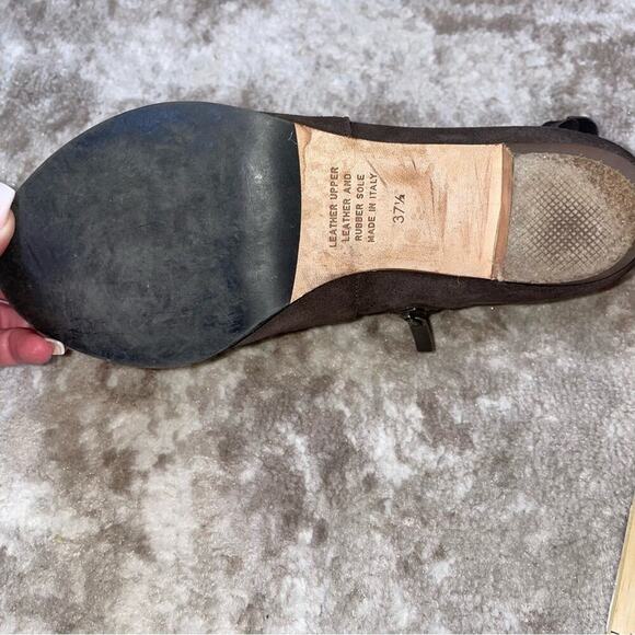 Anyi Lu Suede Ankle Boots booties made in Italy chocolate brown chunky heel SZ 7 - Picture 3 of 7